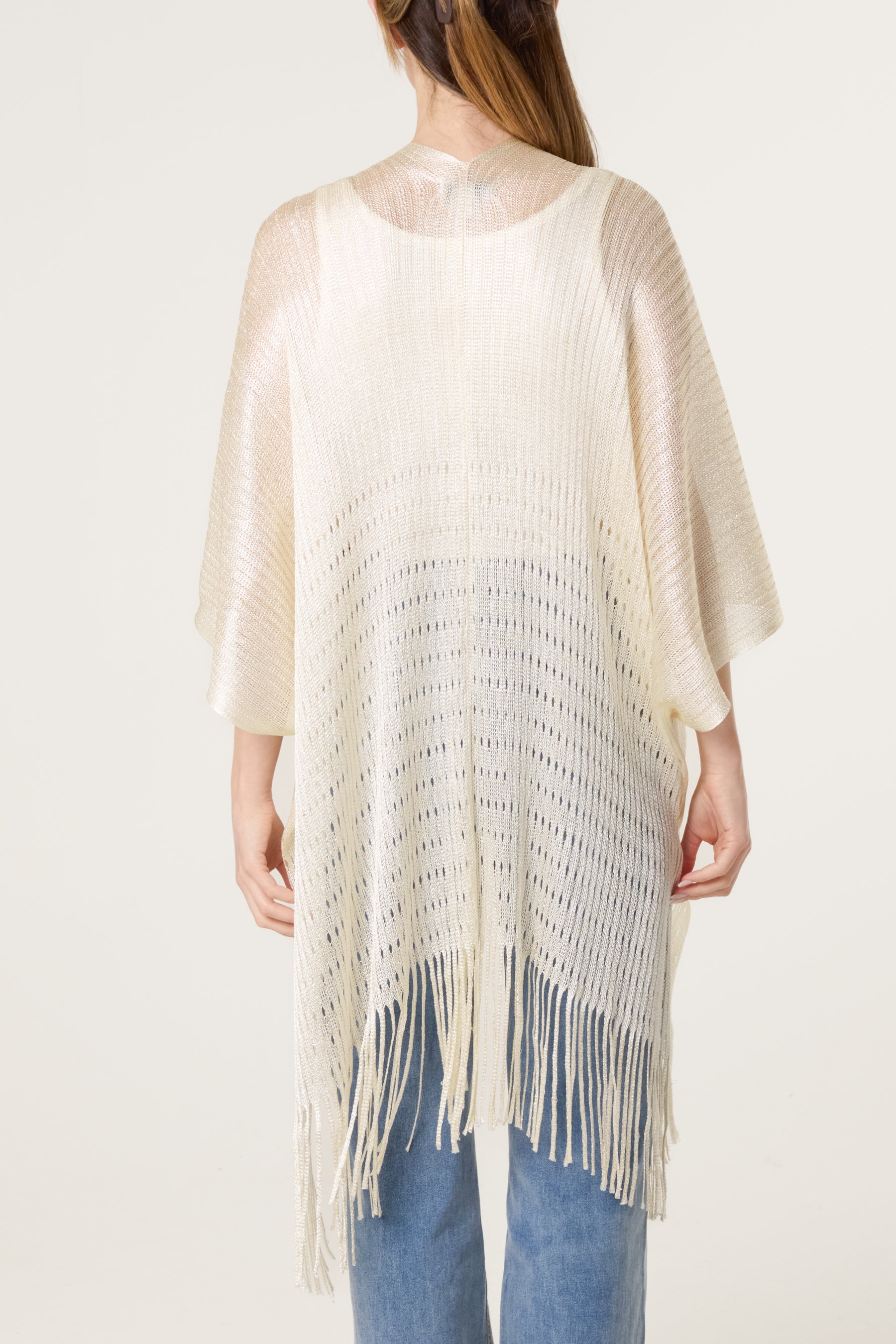 Textured Knit Tassel Cape