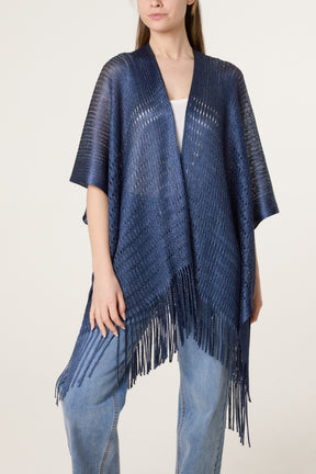 Textured Knit Tassel Cape