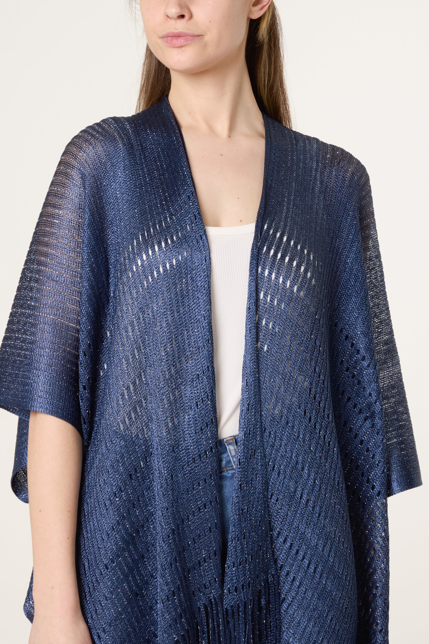 Textured Knit Tassel Cape