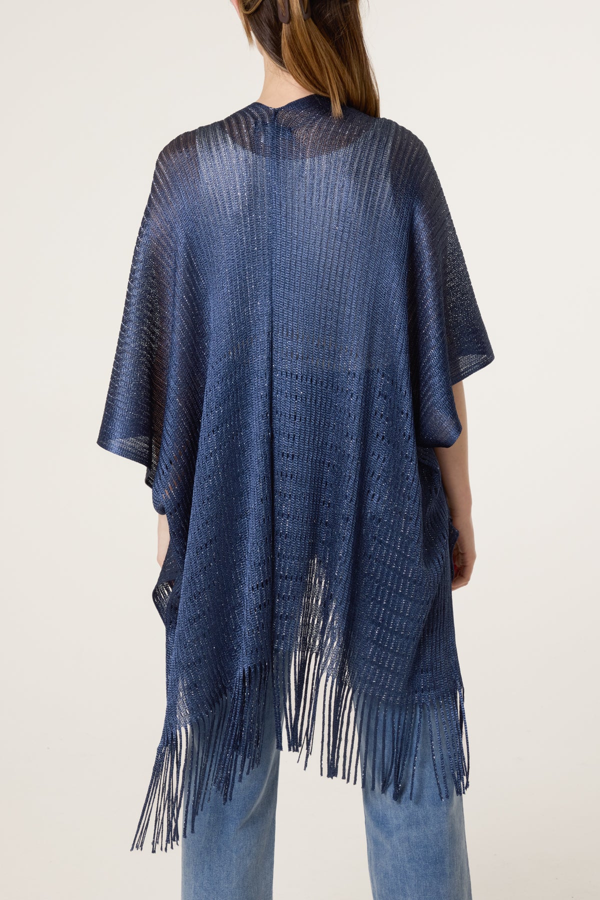 Textured Knit Tassel Cape