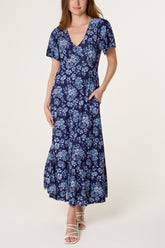 Button Through Blue Florals Dress