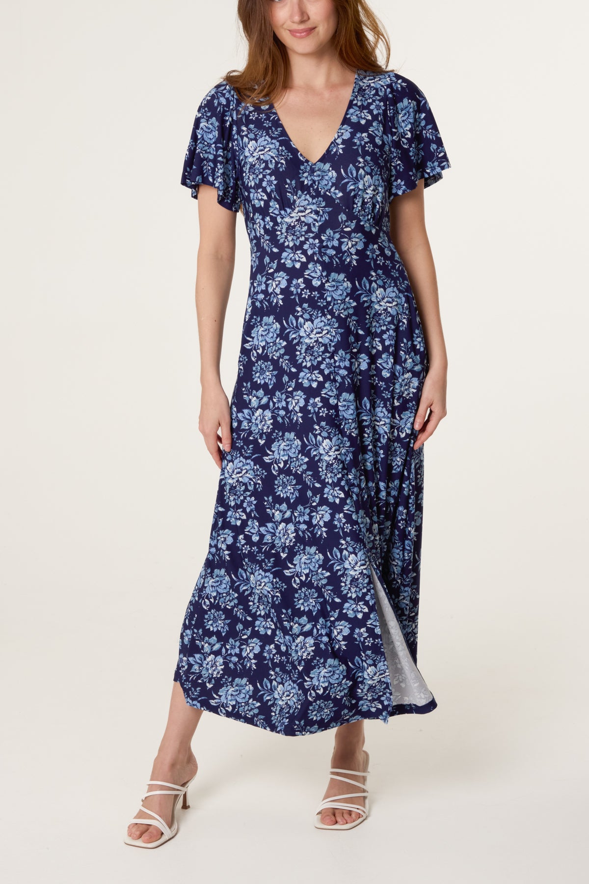 Button Through Blue Florals Dress