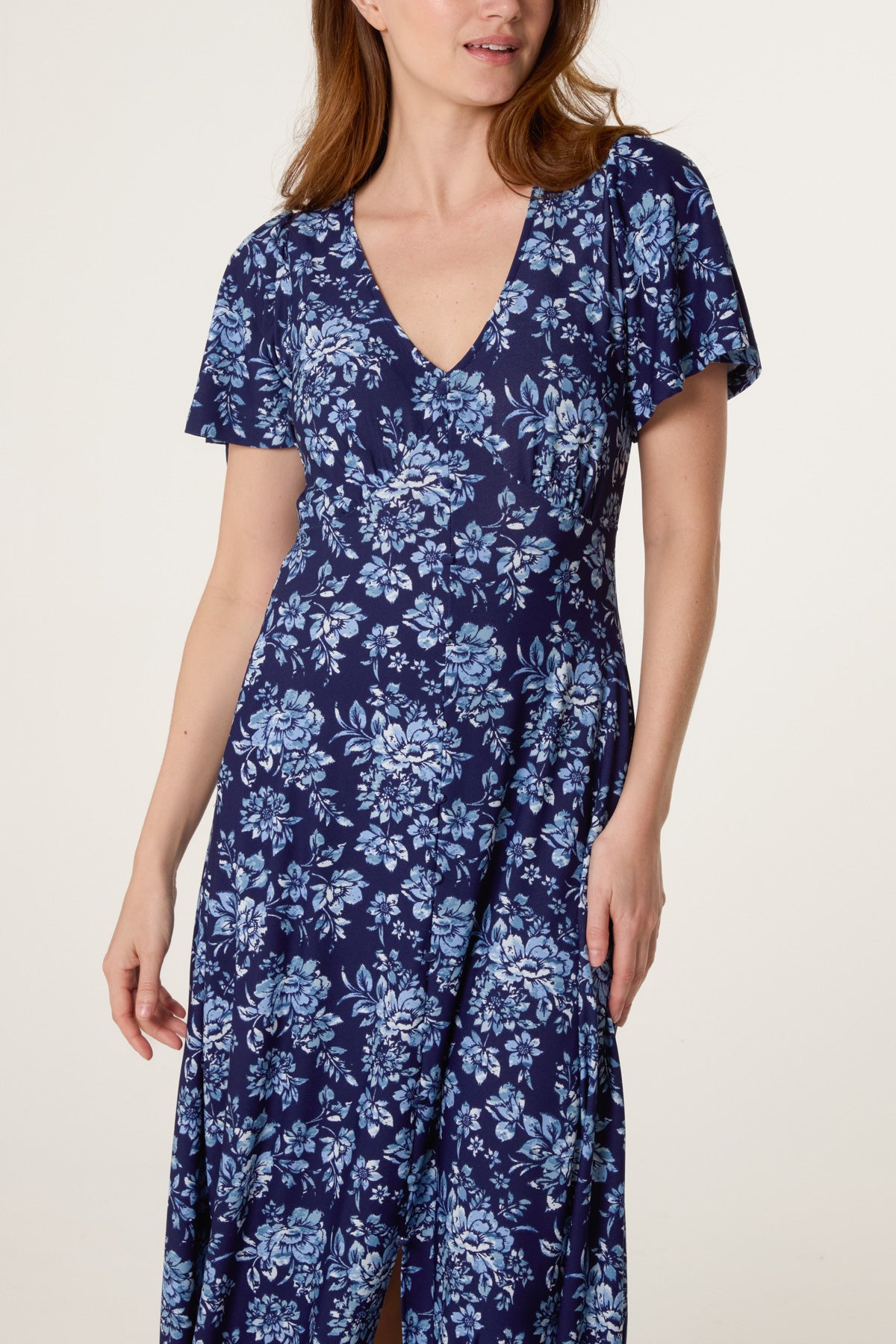Button Through Blue Florals Dress