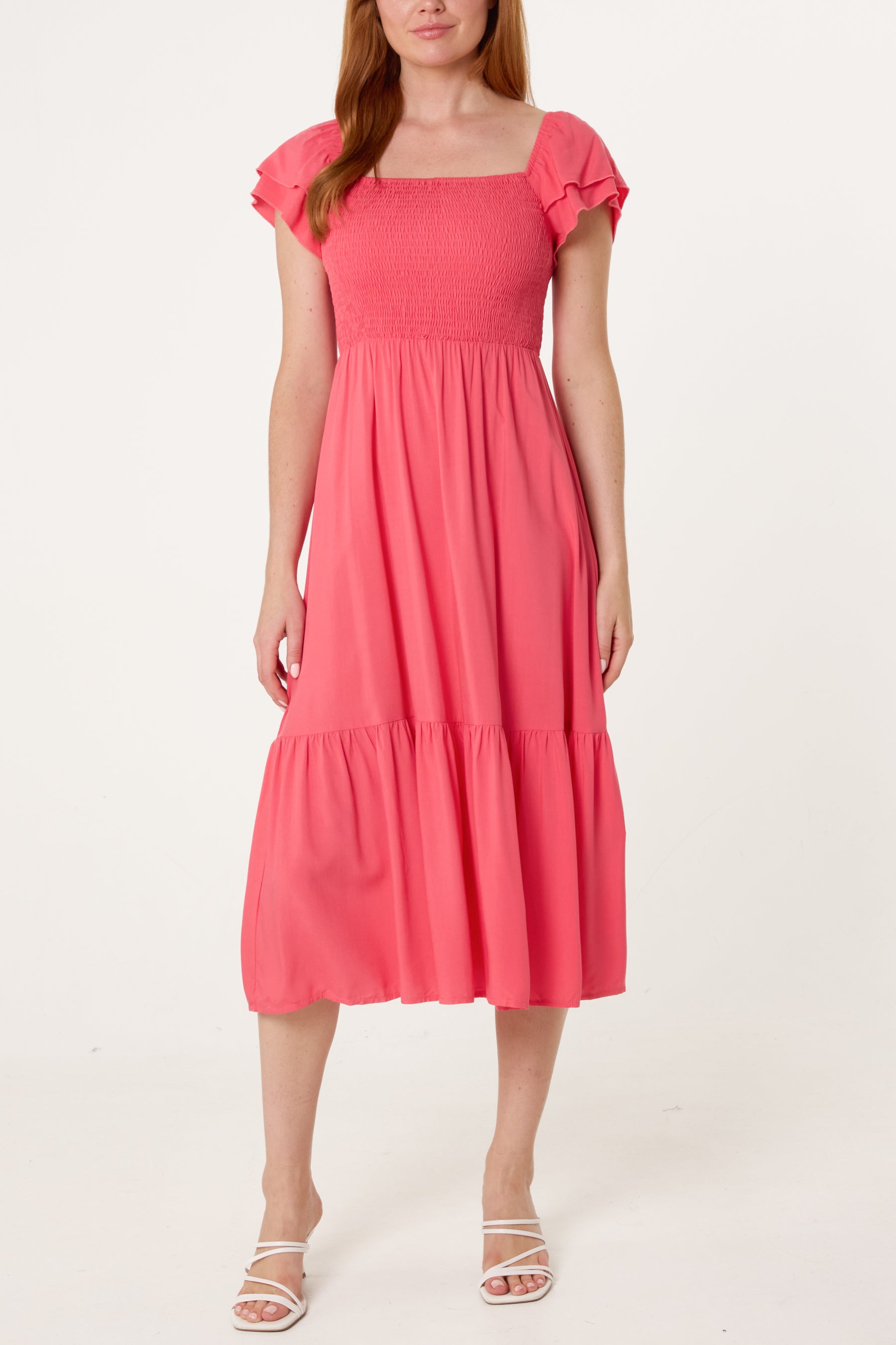 Shirred Bust Smock Midi Dress