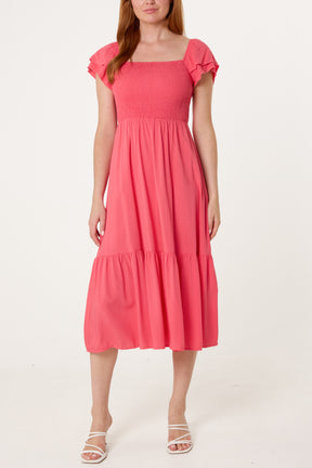 Shirred Bust Smock Midi Dress