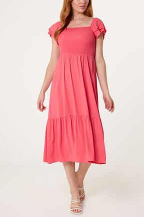 Shirred Bust Smock Midi Dress