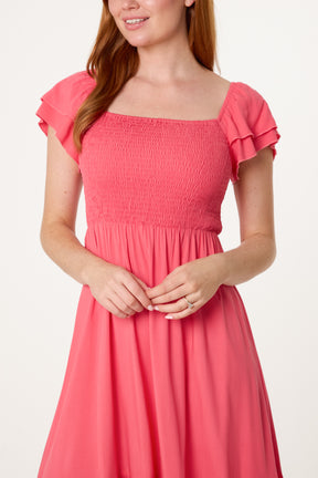 Shirred Bust Smock Midi Dress