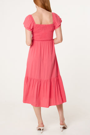 Shirred Bust Smock Midi Dress