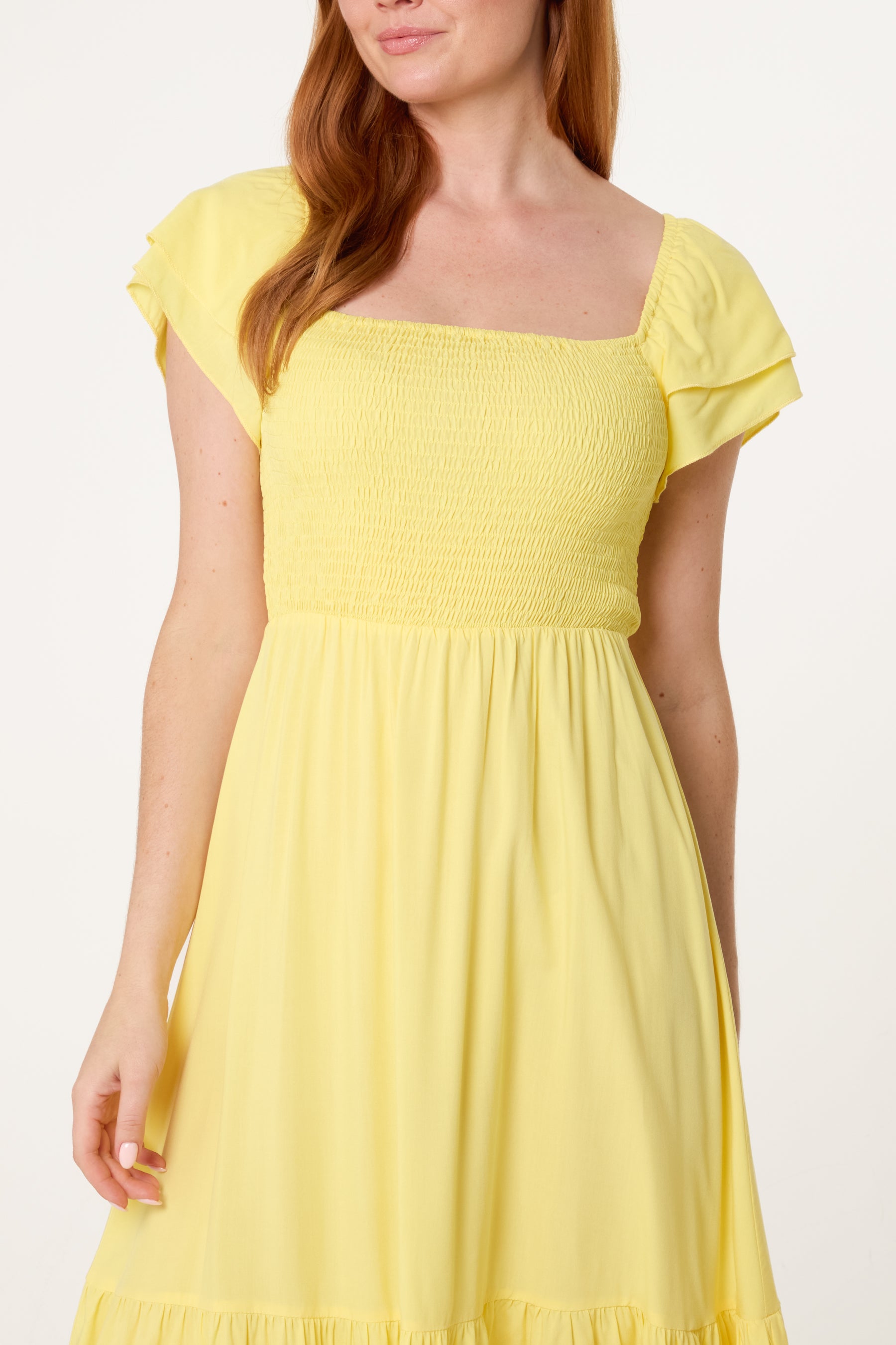 Shirred Bust Smock Midi Dress