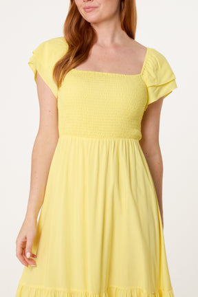 Shirred Bust Smock Midi Dress