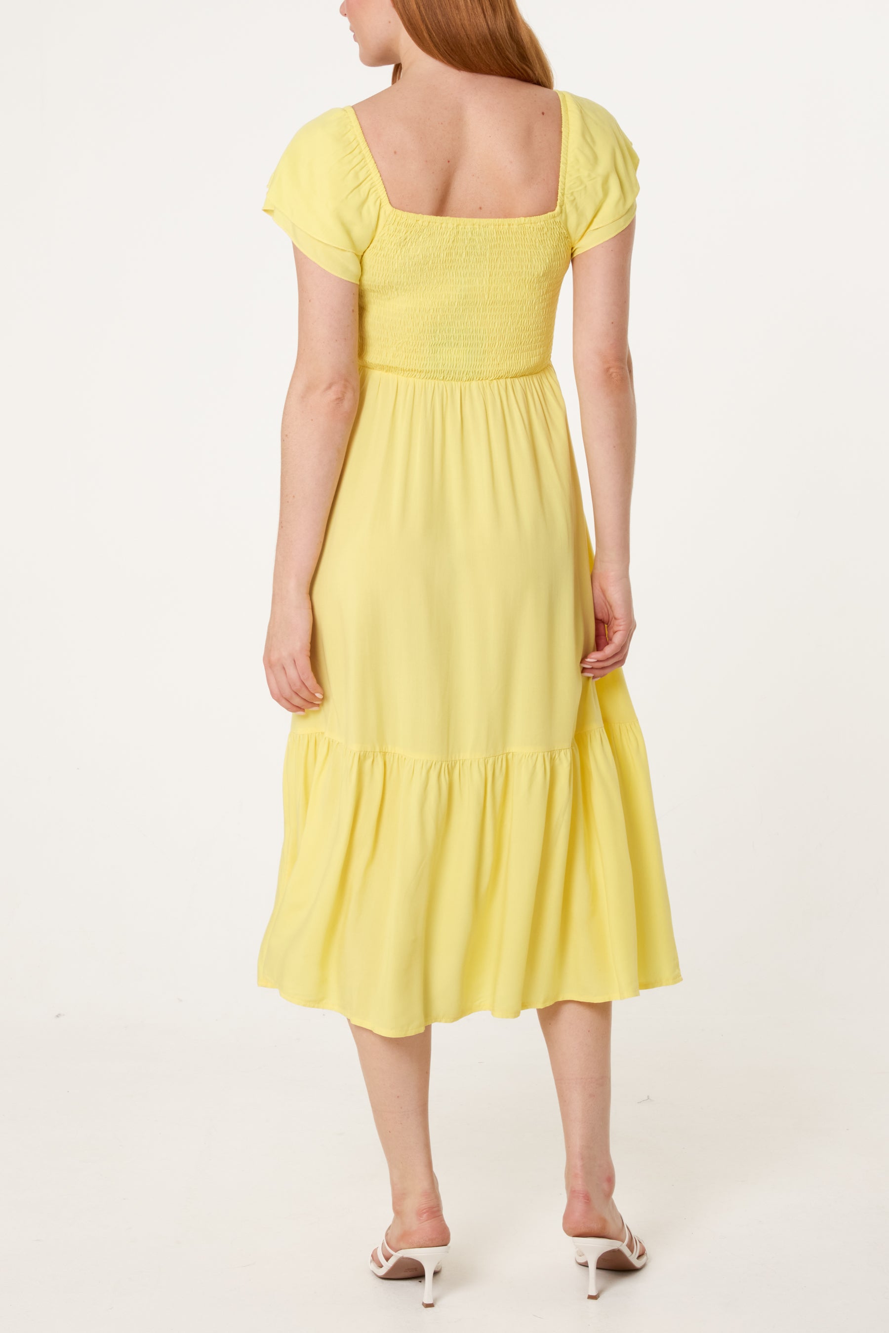 Shirred Bust Smock Midi Dress