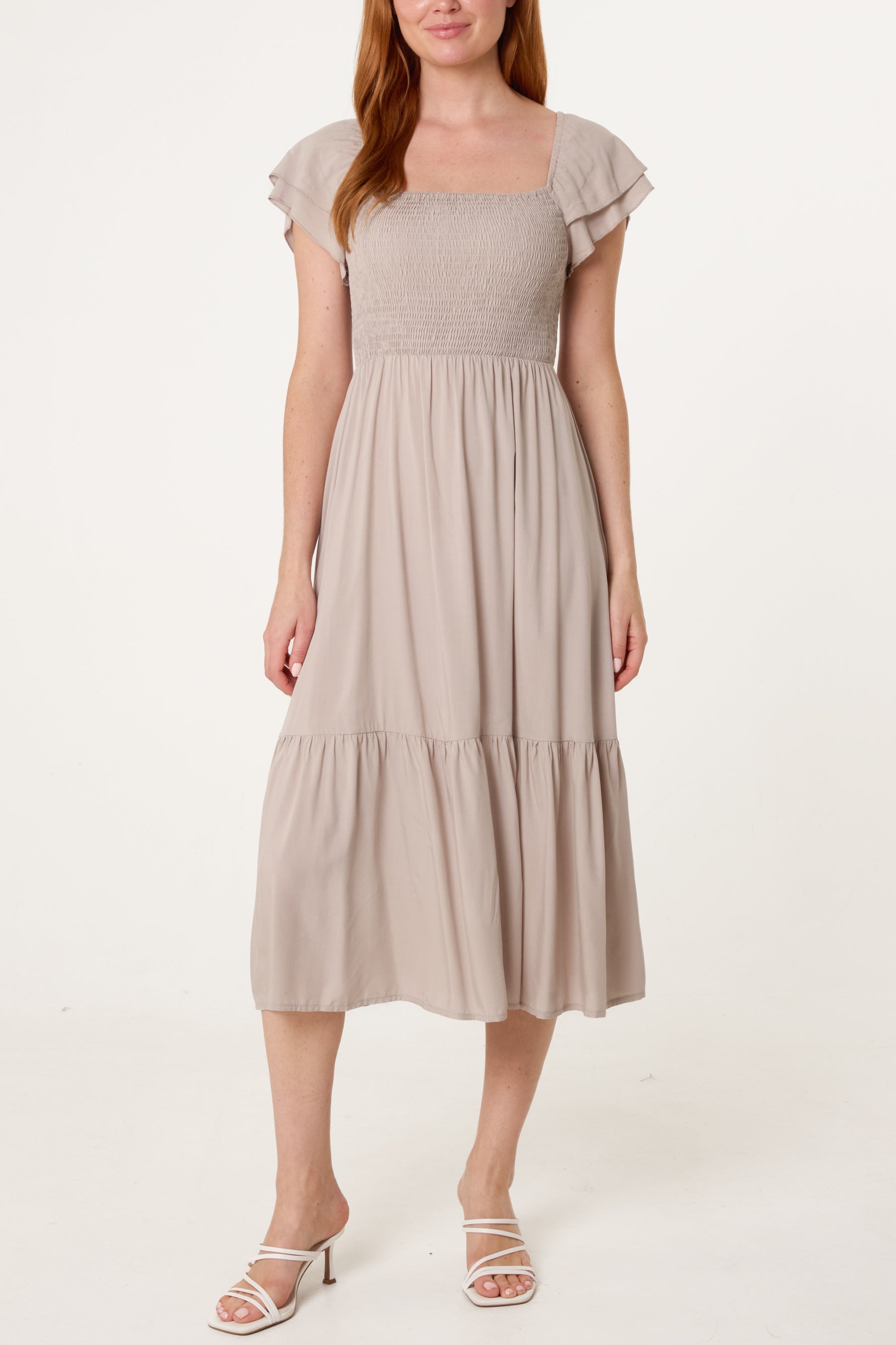 Shirred Bust Smock Midi Dress