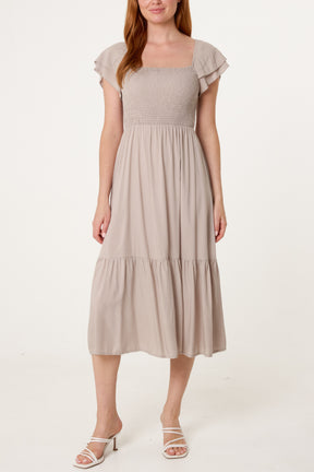 Shirred Bust Smock Midi Dress