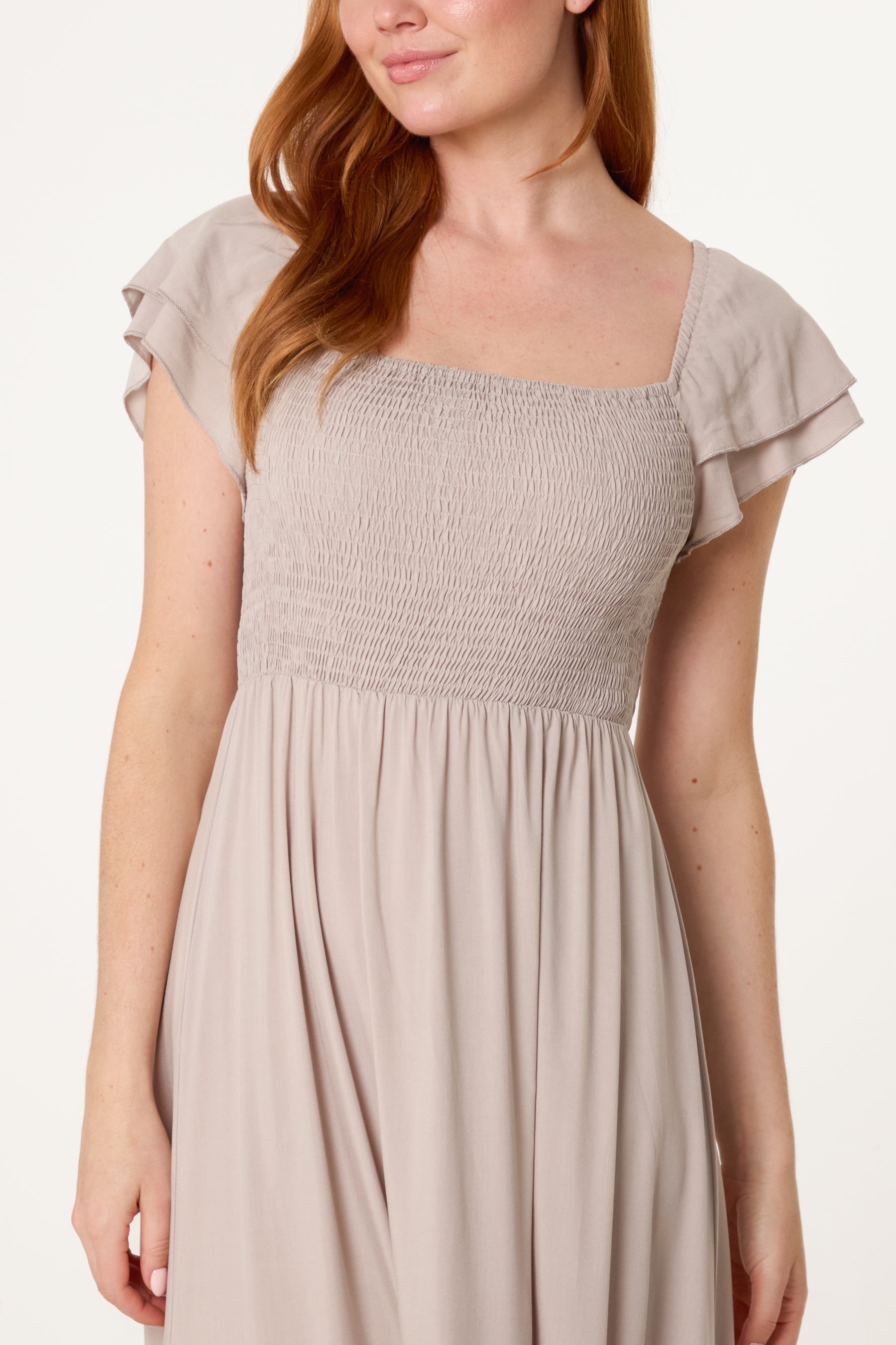 Shirred Bust Smock Midi Dress