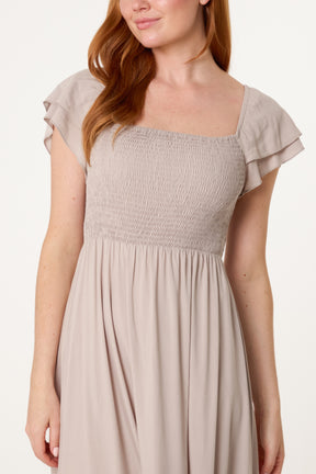 Shirred Bust Smock Midi Dress