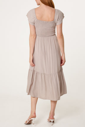 Shirred Bust Smock Midi Dress
