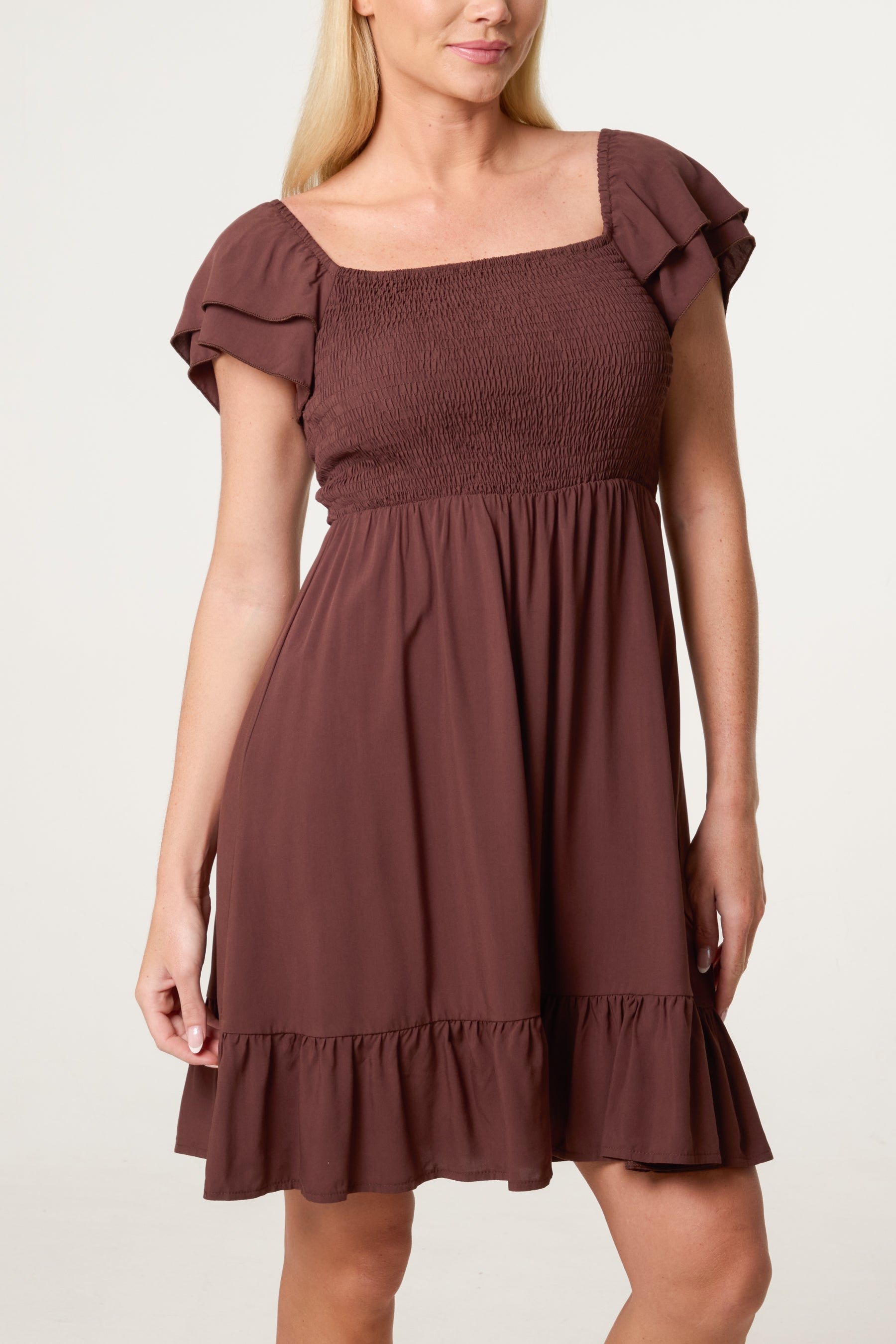 Shirred Bust Smock Mini Dress