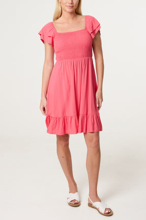 Shirred Bust Smock Mini Dress