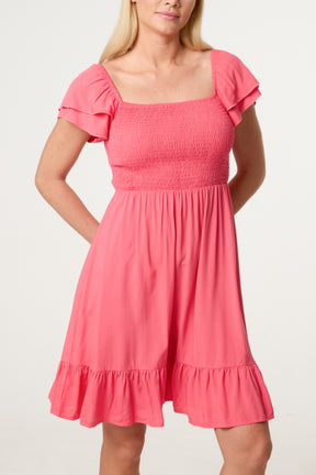 Shirred Bust Smock Mini Dress