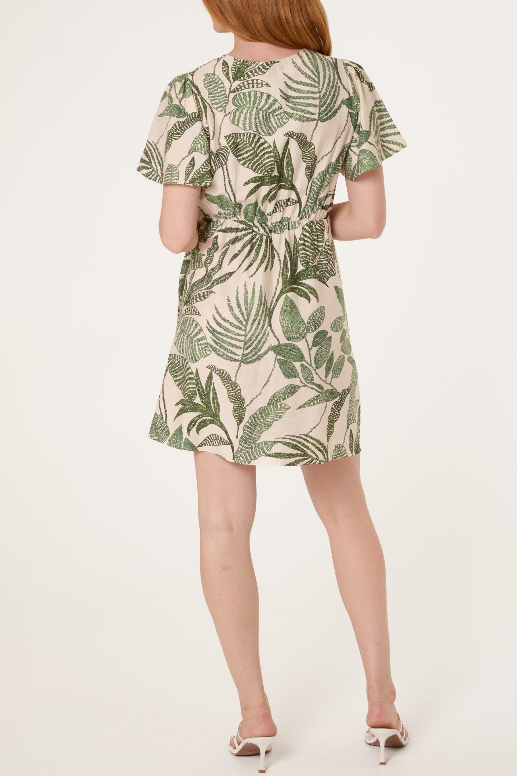 Leaf Print Wrap Front Sarong Dress
