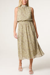 Embellished Paisley High Neck Puffball Dress