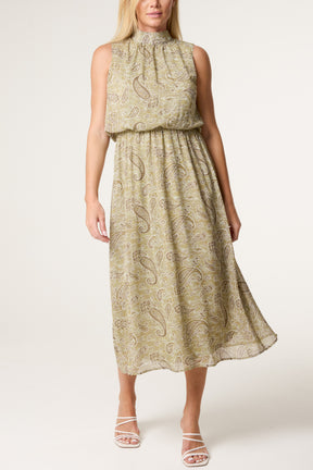 Embellished Paisley High Neck Puffball Dress
