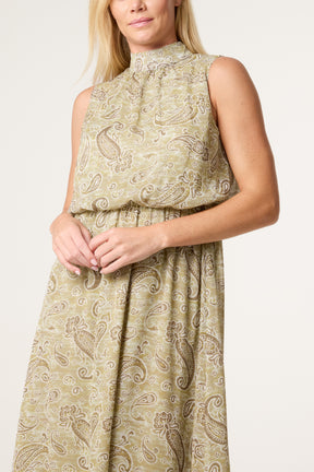 Embellished Paisley High Neck Puffball Dress