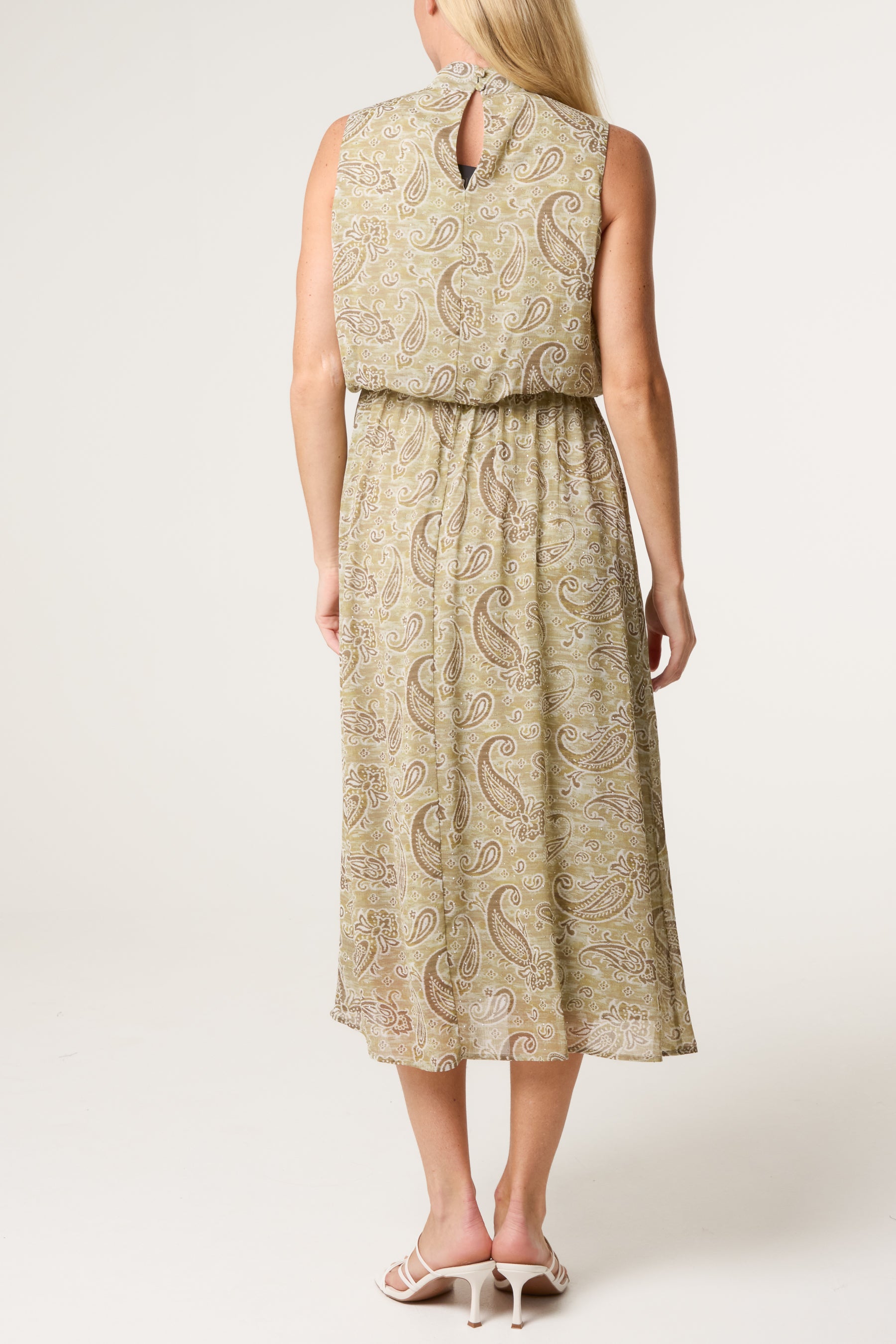 Embellished Paisley High Neck Puffball Dress