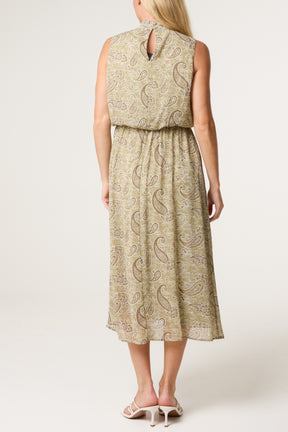 Embellished Paisley High Neck Puffball Dress