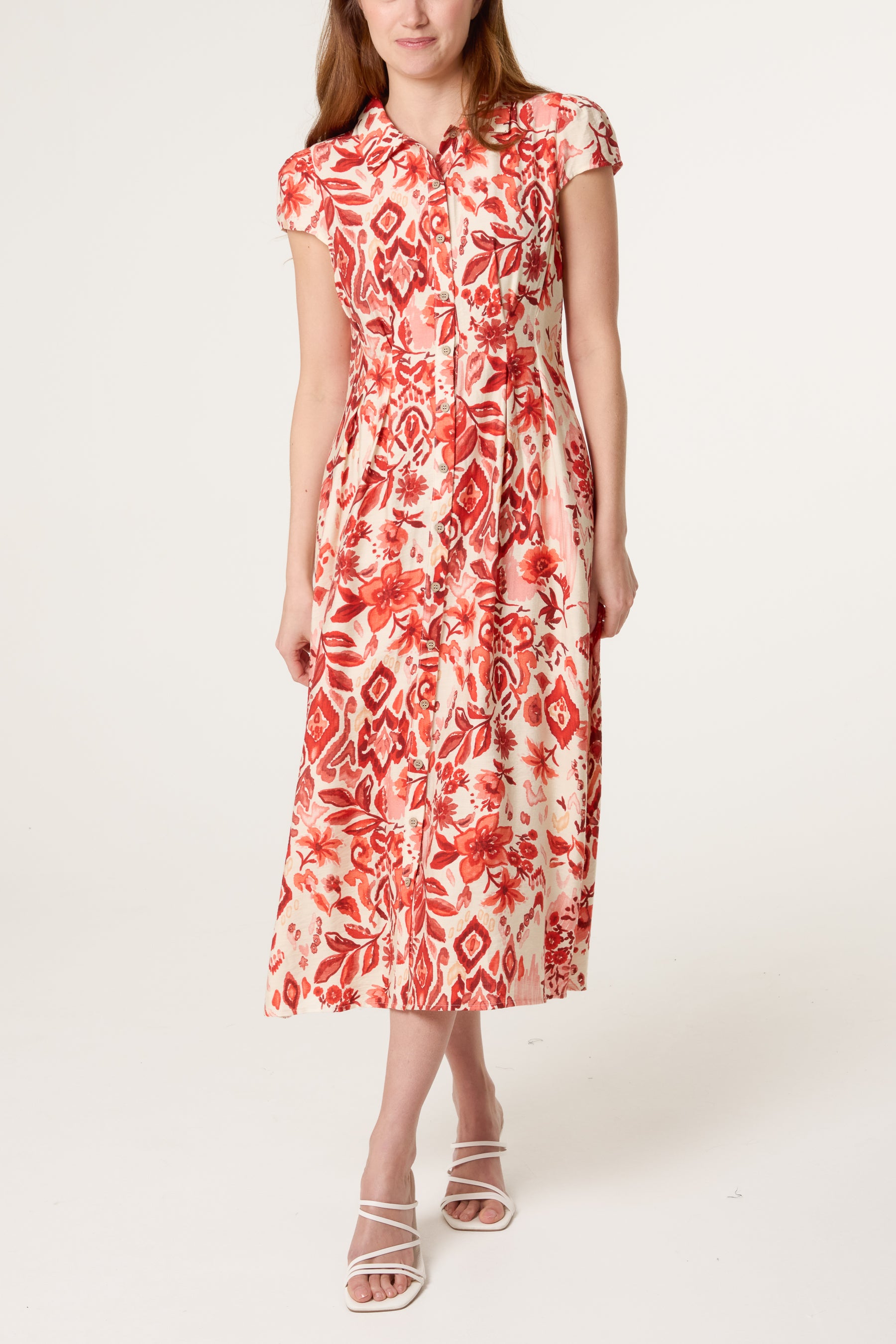 Abstract Floral Button Shirt Dress