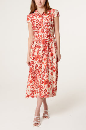 Abstract Floral Button Shirt Dress