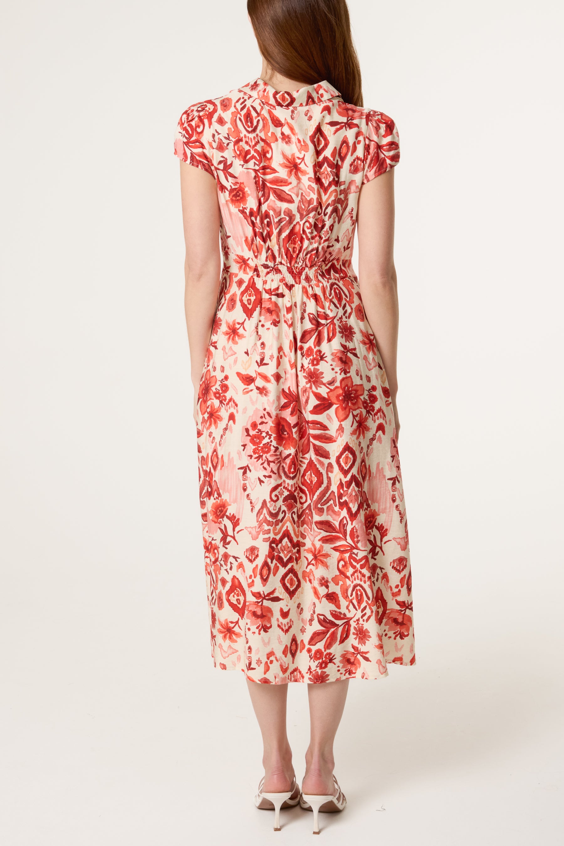 Abstract Floral Button Shirt Dress