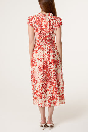 Abstract Floral Button Shirt Dress