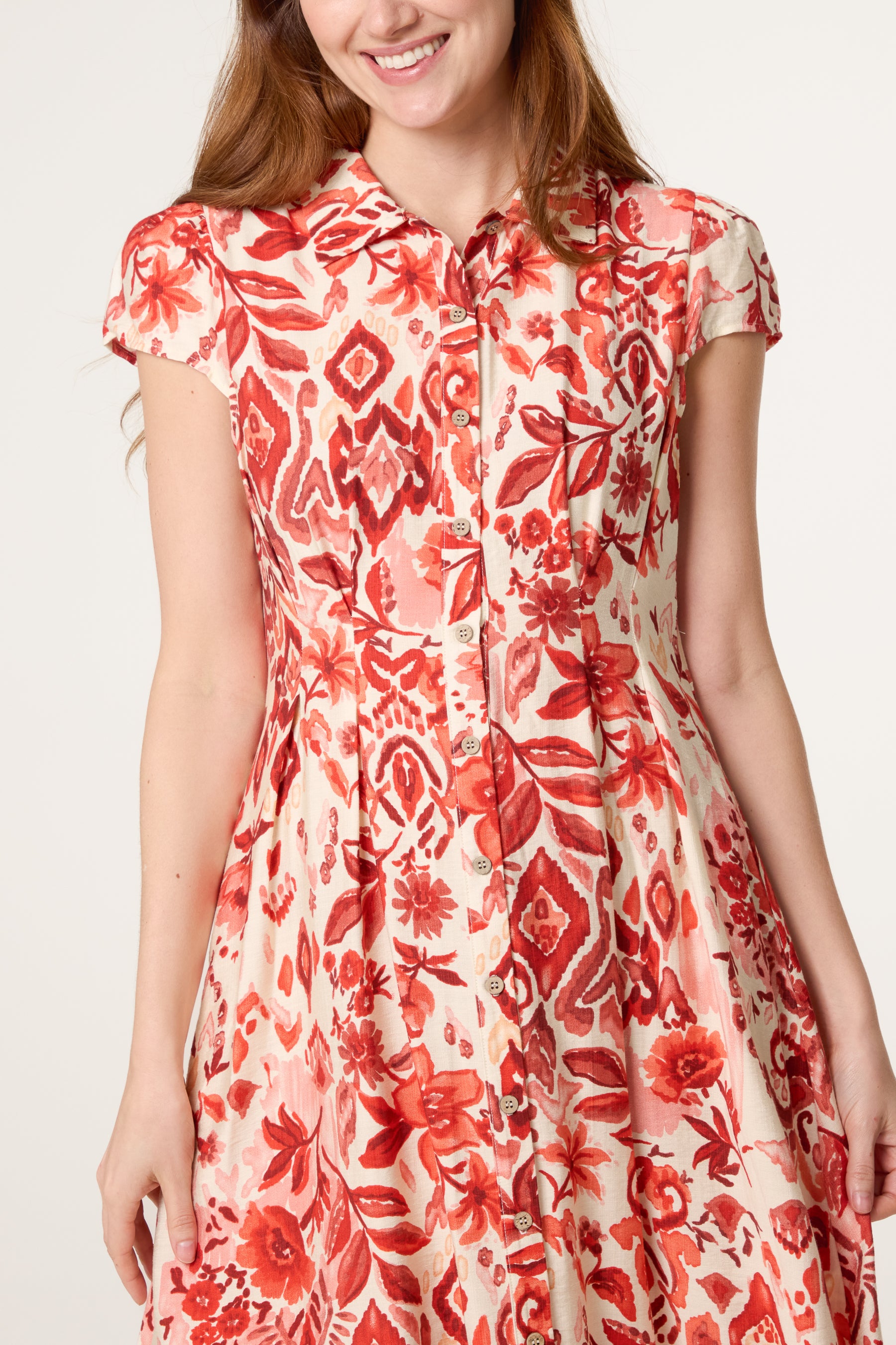 Abstract Floral Button Shirt Dress