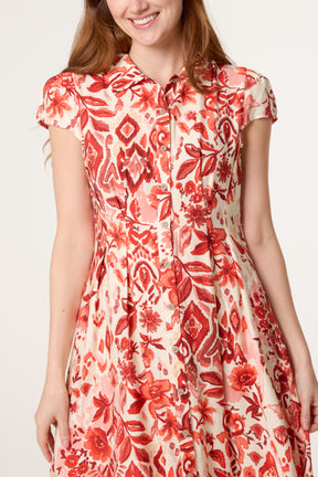 Abstract Floral Button Shirt Dress