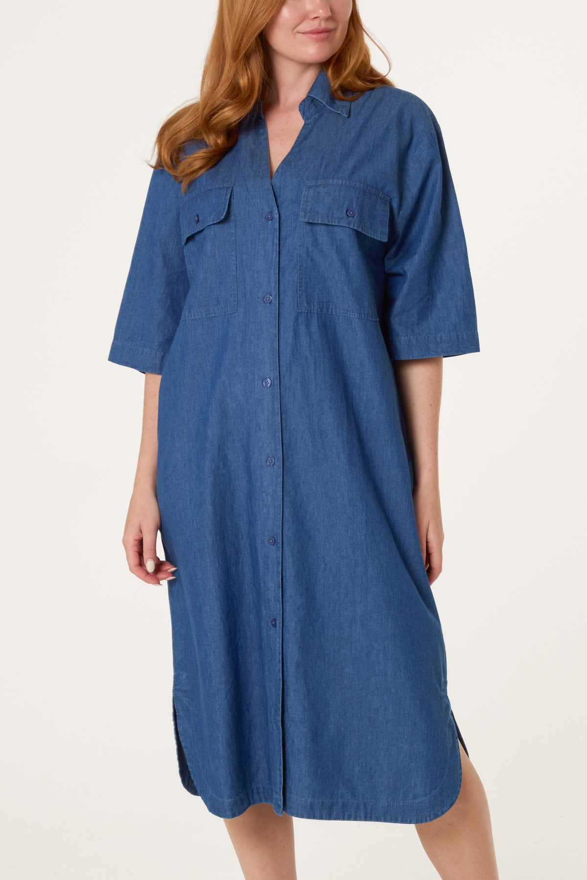 Button Front Shirt Midi Dress