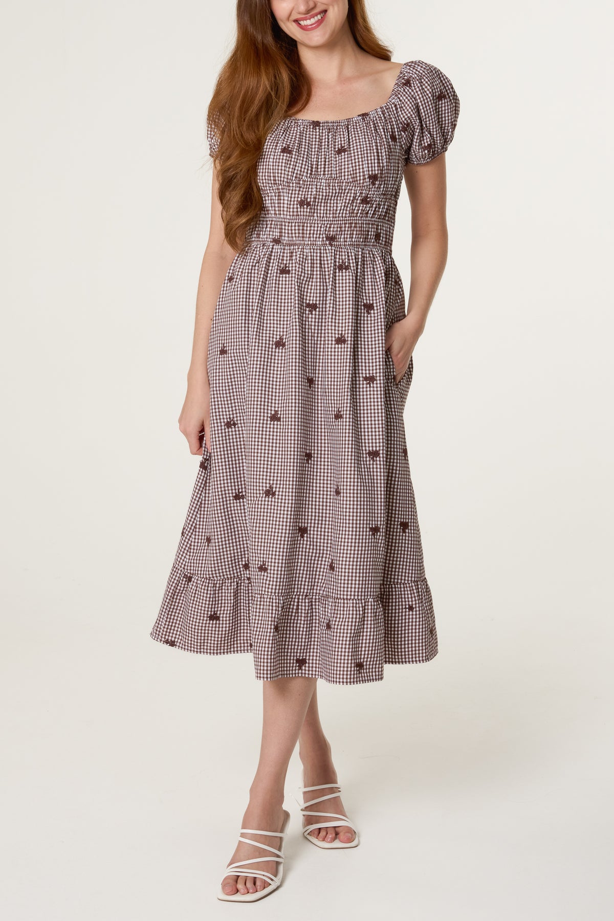 Floral Embroidered Gingham Milkmaid Dress