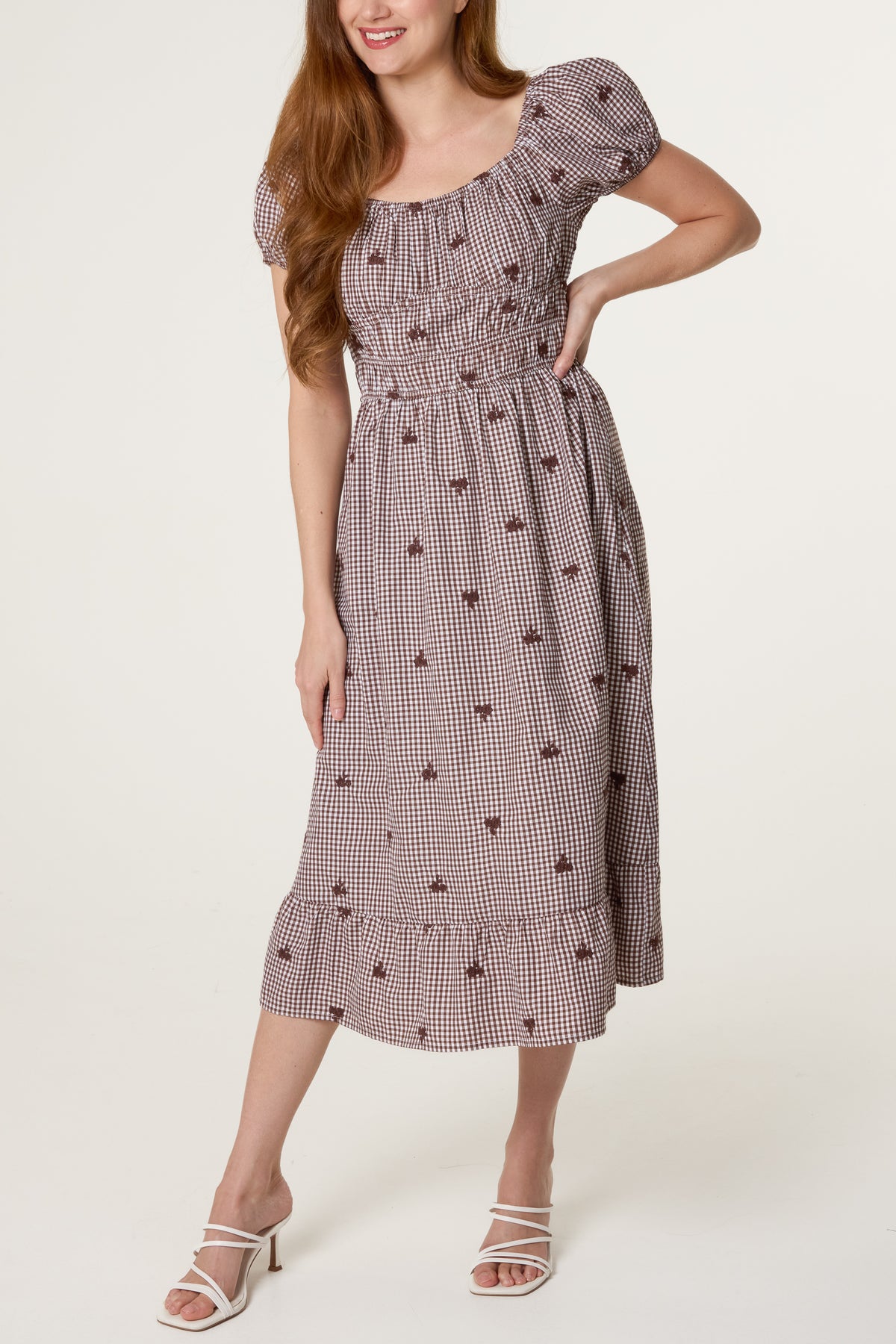 Floral Embroidered Gingham Milkmaid Dress