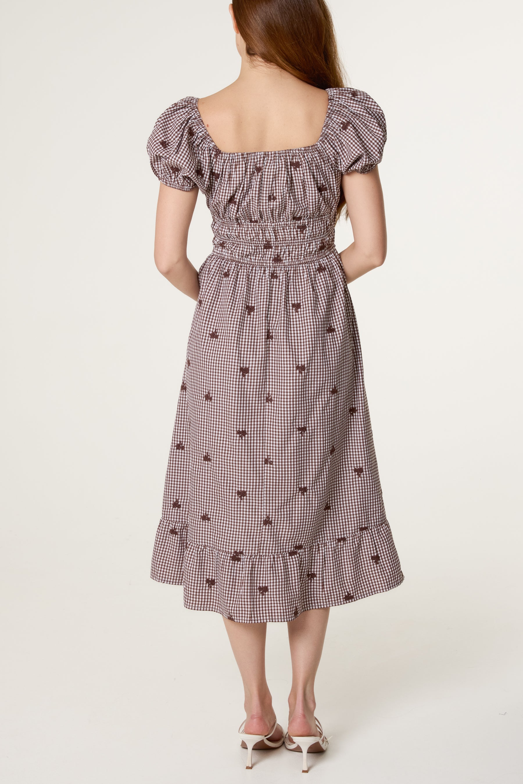 Floral Embroidered Gingham Milkmaid Dress