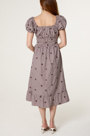Floral Embroidered Gingham Milkmaid Dress