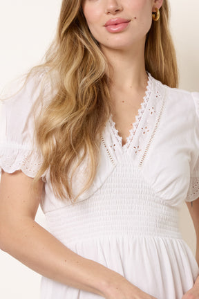 Broderie Anglaise Detail V-Neck Midi Dress