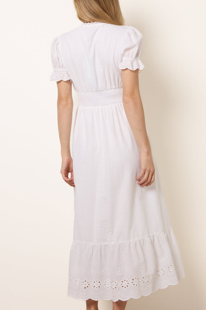 Broderie Anglaise Detail V-Neck Midi Dress