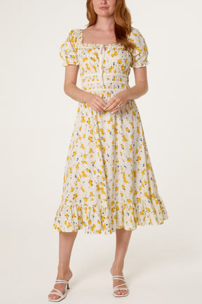 Ditsy Floral Poplin Milkmaid Midi Dress