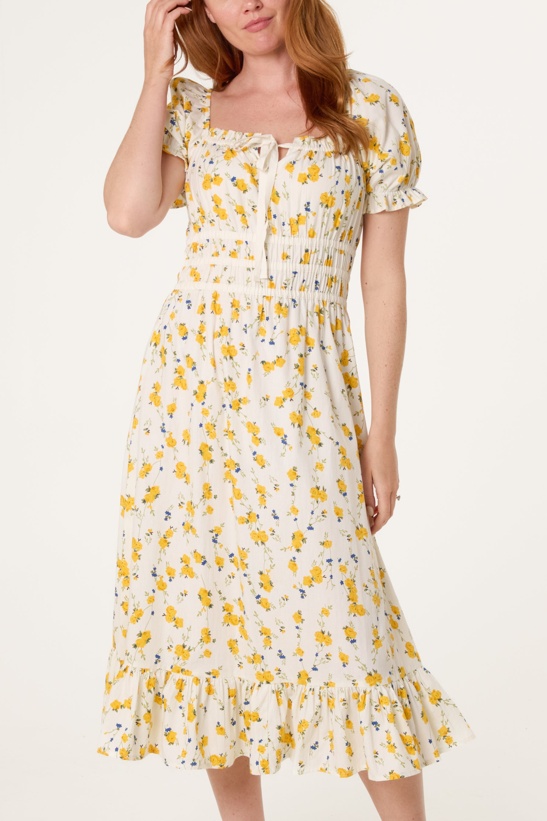 Ditsy Floral Poplin Milkmaid Midi Dress