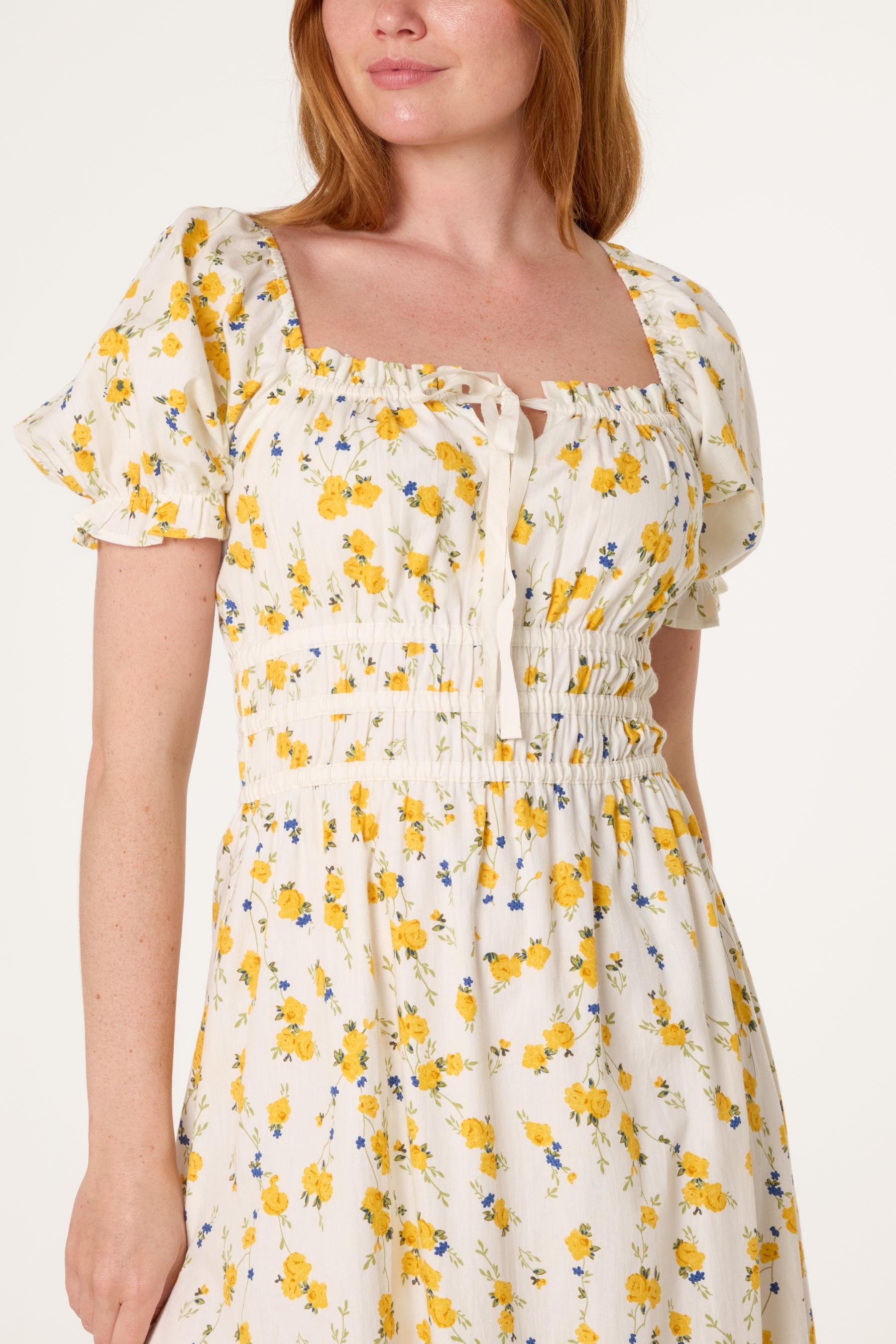 Ditsy Floral Poplin Milkmaid Midi Dress