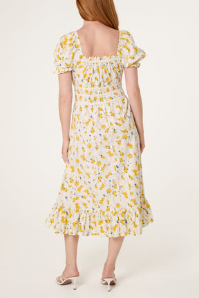 Ditsy Floral Poplin Milkmaid Midi Dress