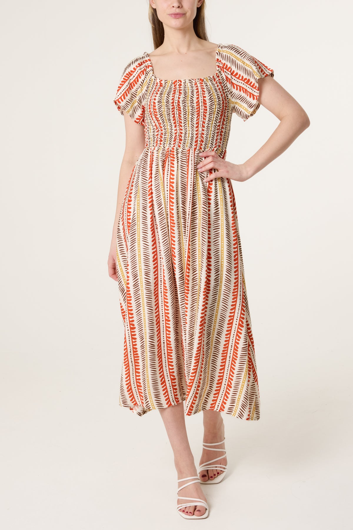 Square Neck Abstract Striped Dress