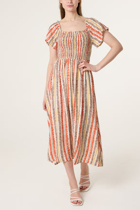 Square Neck Abstract Striped Dress