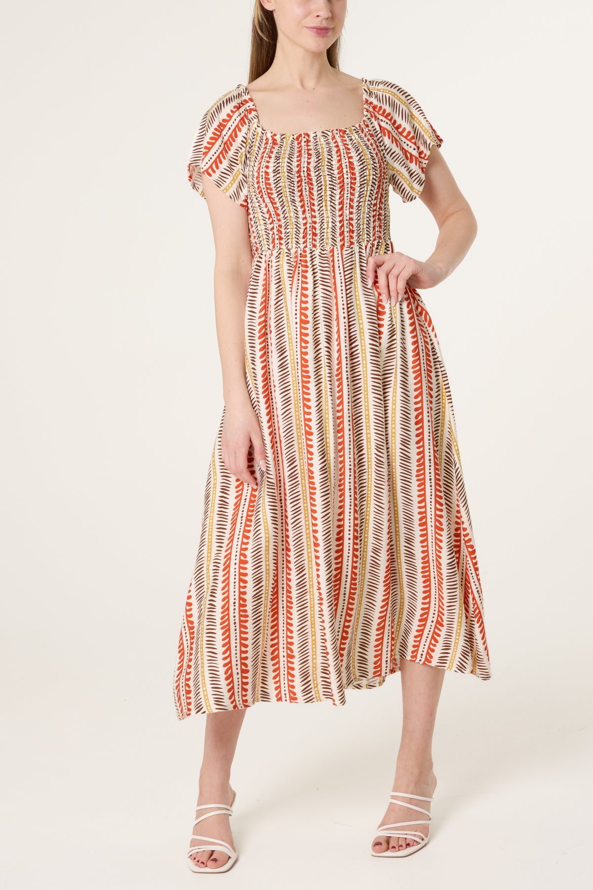 Square Neck Abstract Striped Dress