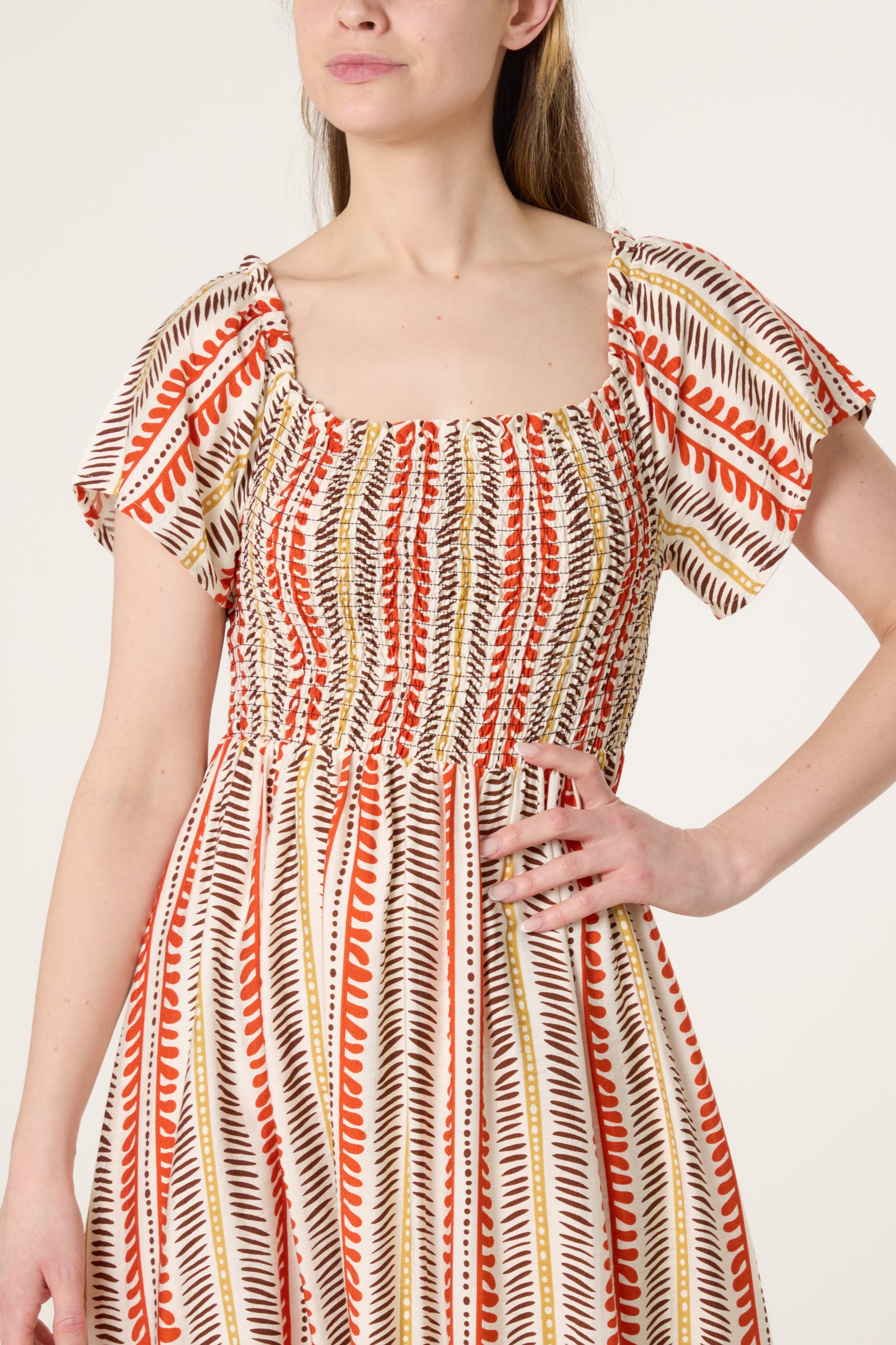Square Neck Abstract Striped Dress